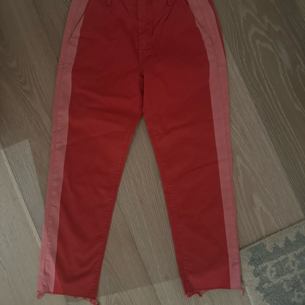 Mother Brand Red Pants with Pink Side Stripes